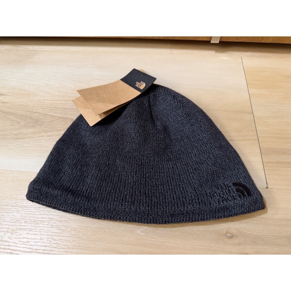 The North Face Jim Beanie Black Heather Kids Large Blend Fleece Lined Skull Cap